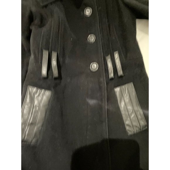 Mackage Womens Wool cashmere High Collar leather Trench Coat Black XS, no belt - Picture 11 of 16